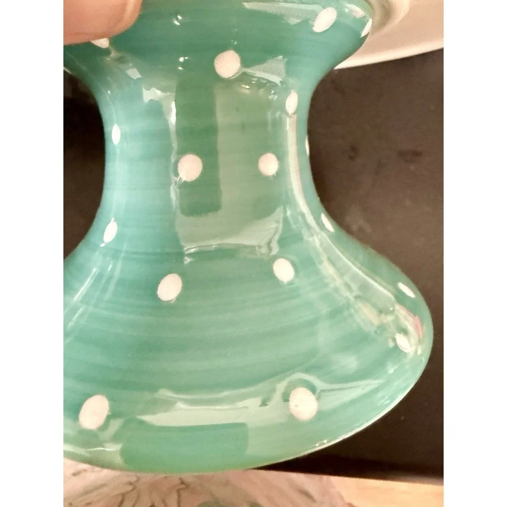 Pioneer Woman Ceramic Cup Cake Stand & Glass Cover Polka Dots and Floral Pattern